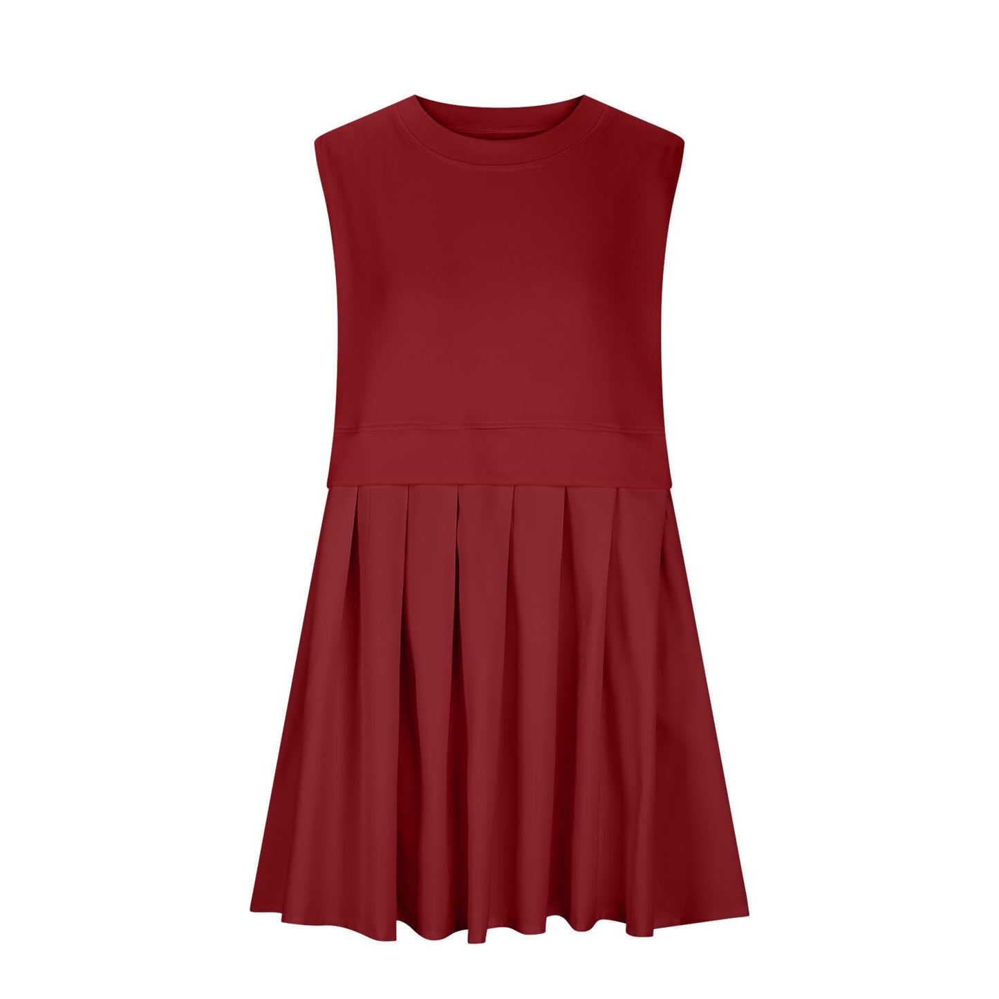 Pleated Round Neck Sleeveless Mini Dress - Classique Collection