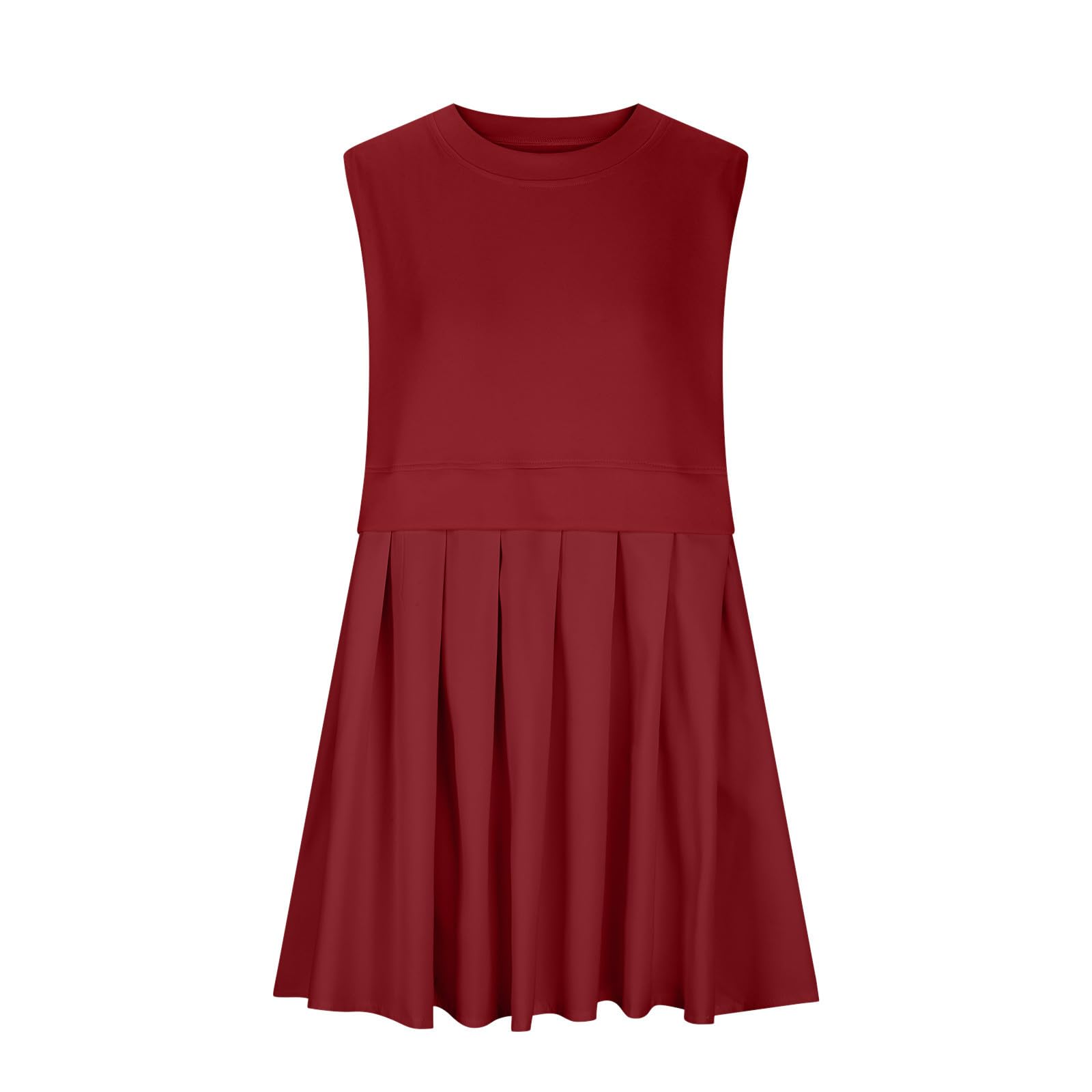 Pleated Round Neck Sleeveless Mini Dress - Classique Collection