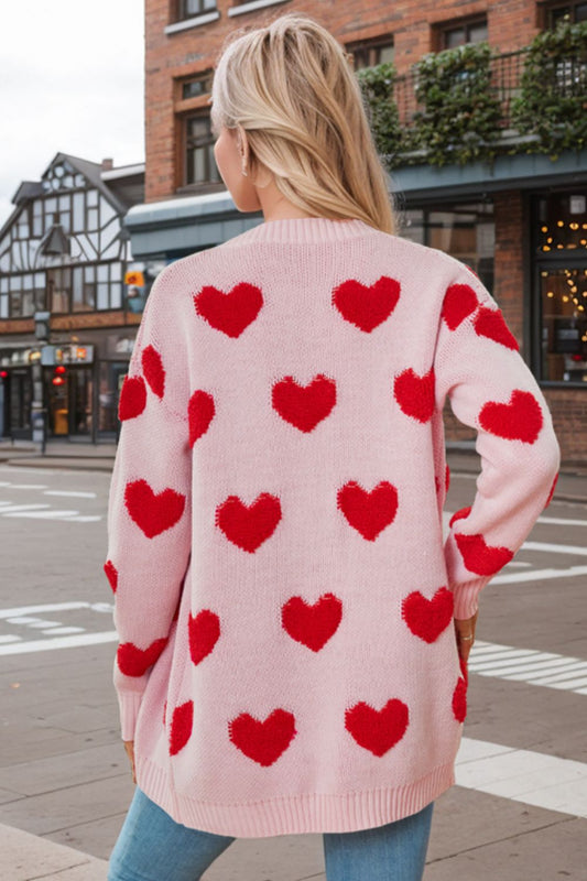 Heart Button Down Long Sleeve Cardigan - ClassiQ