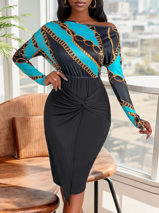 Perfee Twisted Printed Long Sleeve Dress - Classique Collection