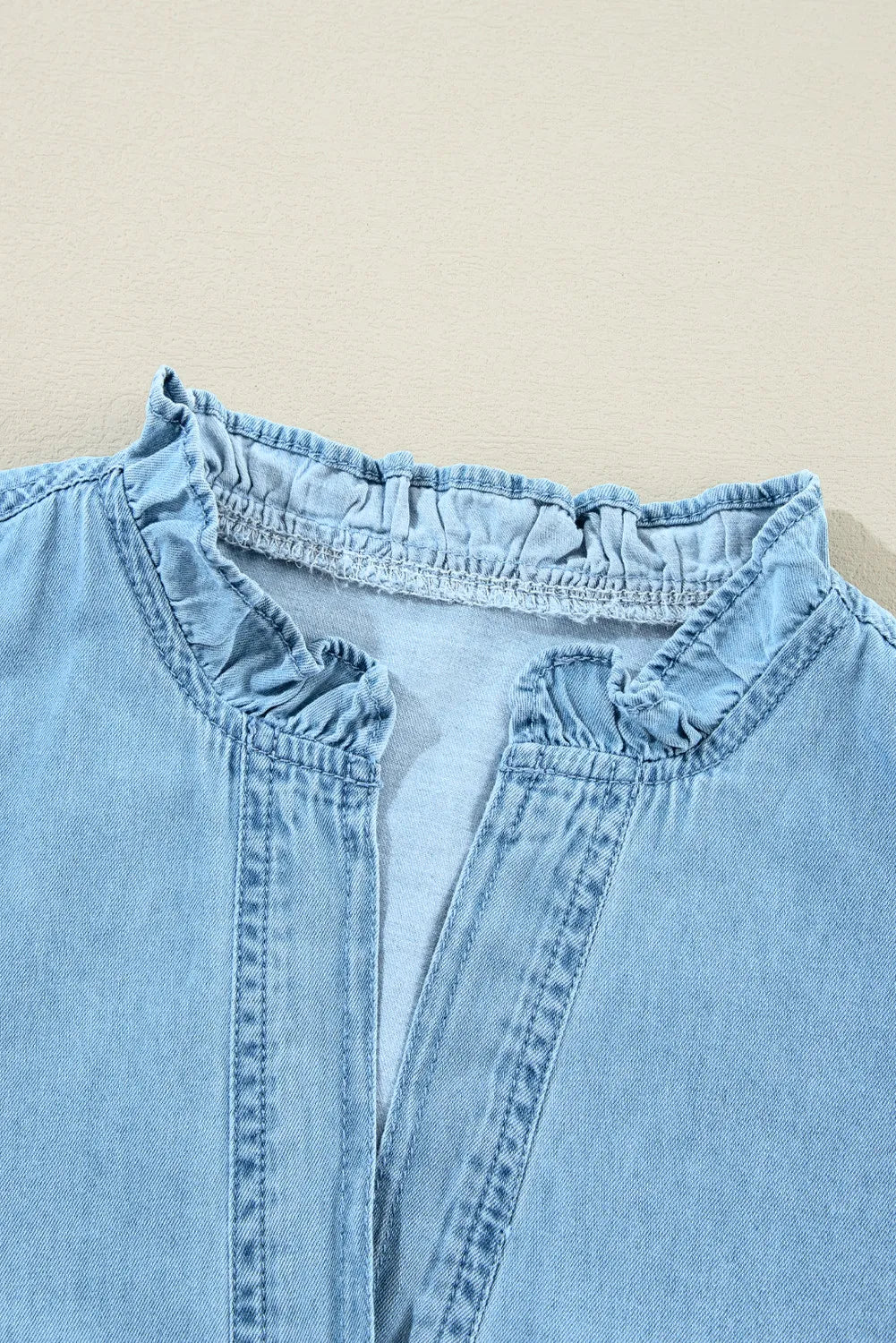 Button Up Notched Long Sleeve Denim Dress - Classique Collection