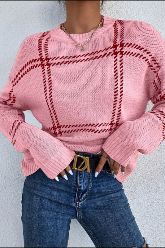Contrast Round Neck Long Sleeve Sweater - ClassiQ
