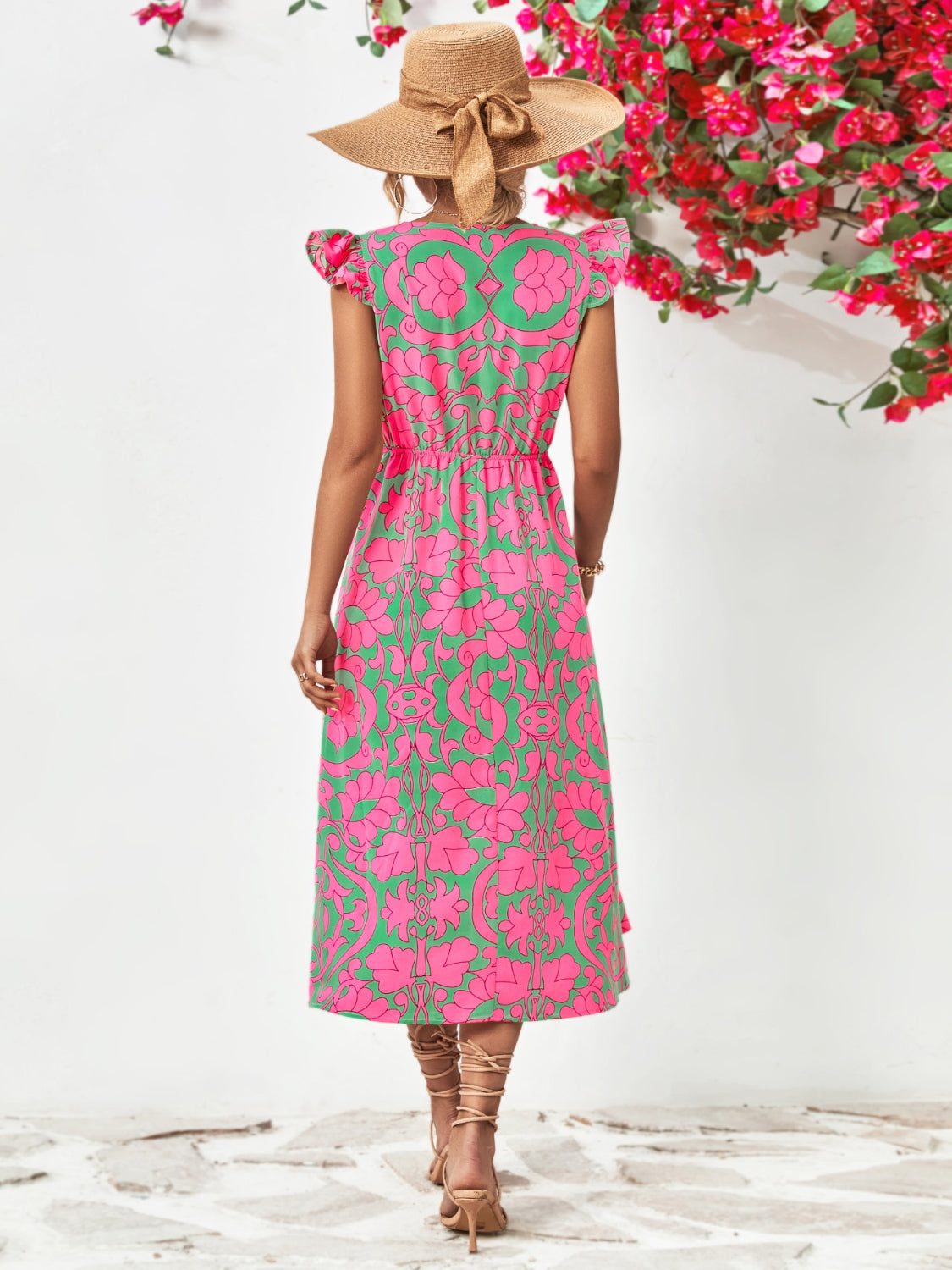 Printed V-Neck Cap Sleeve Dress - Classique Collection