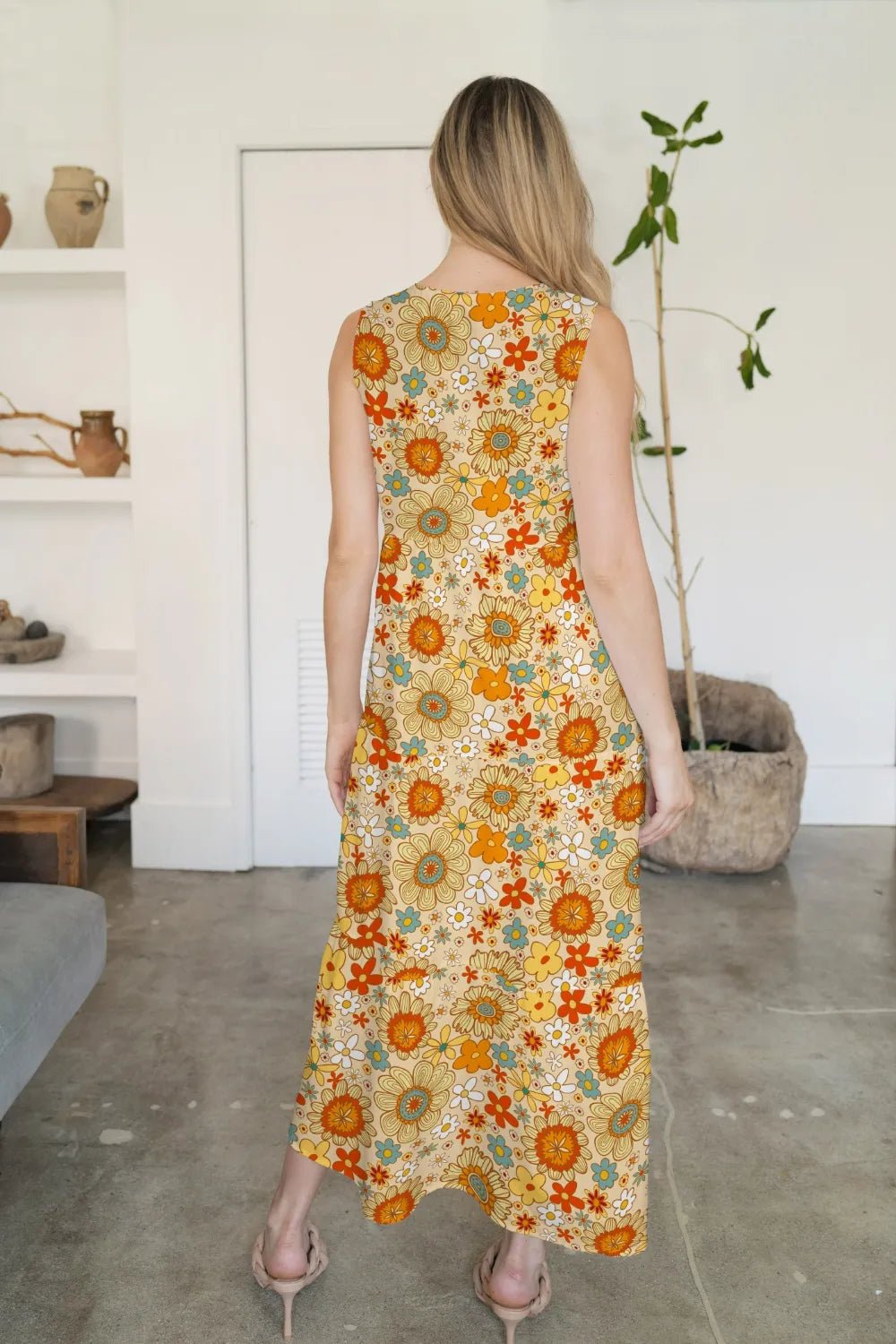 FAM - FAM Tiered Printed V - Neck Sleeveless Dress