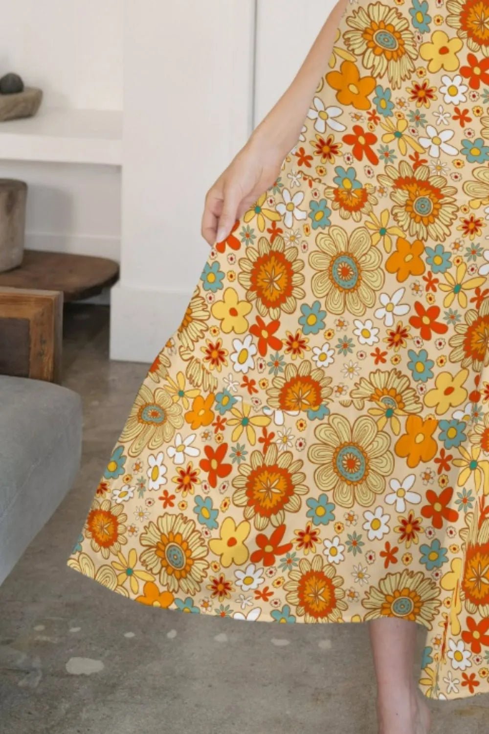FAM - FAM Tiered Printed V - Neck Sleeveless Dress