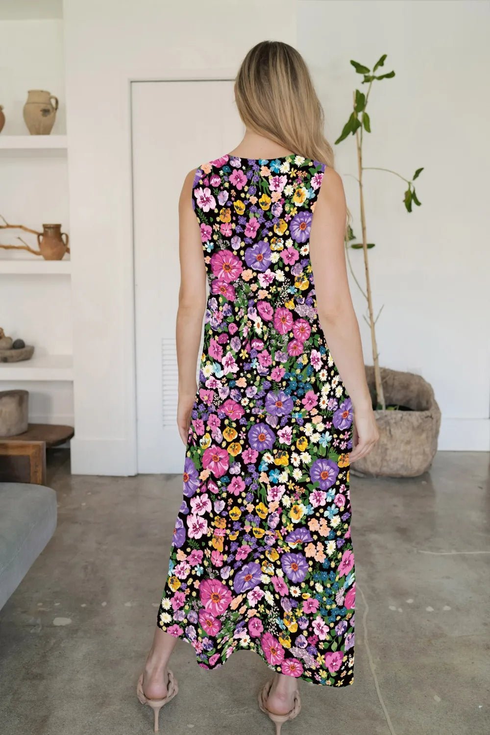 FAM - FAM Tiered Printed V - Neck Sleeveless Dress
