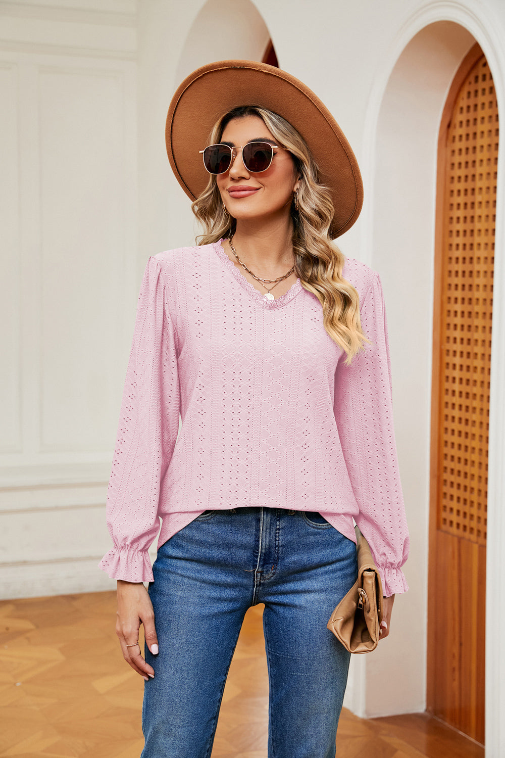 V-Neck Flounce Sleeve Blouse - Classique Collection