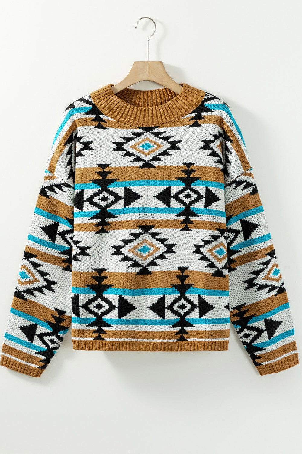 Geometric Round Neck Long Sleeve Sweater - Classique Collection