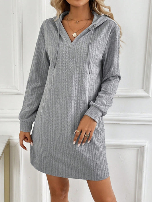 Drawstring Long Sleeve Hooded Mini Dress - Classique Collection