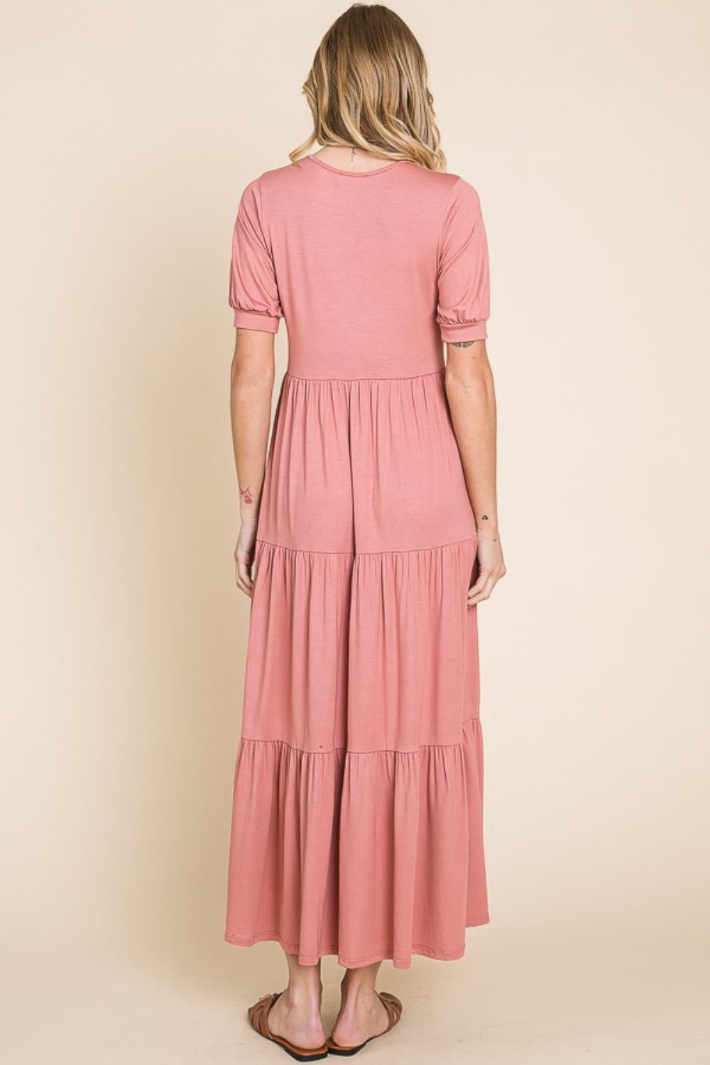 BOMBOM Short Sleeve Tiered Maxi Dress - Classique Collection