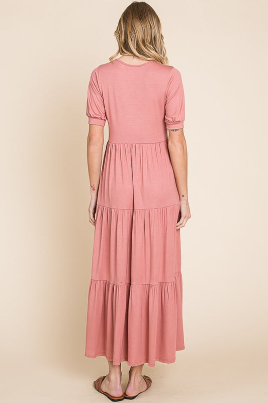 BOMBOM Short Sleeve Tiered Maxi Dress - Classique Collection
