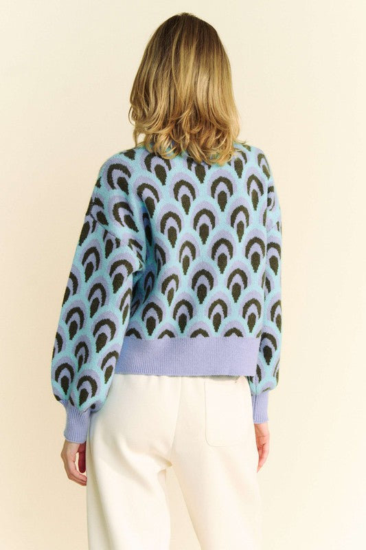 Davi & Dani Scale Jacquard Round Neck Drop Shoulder Sweater - Classique Collection