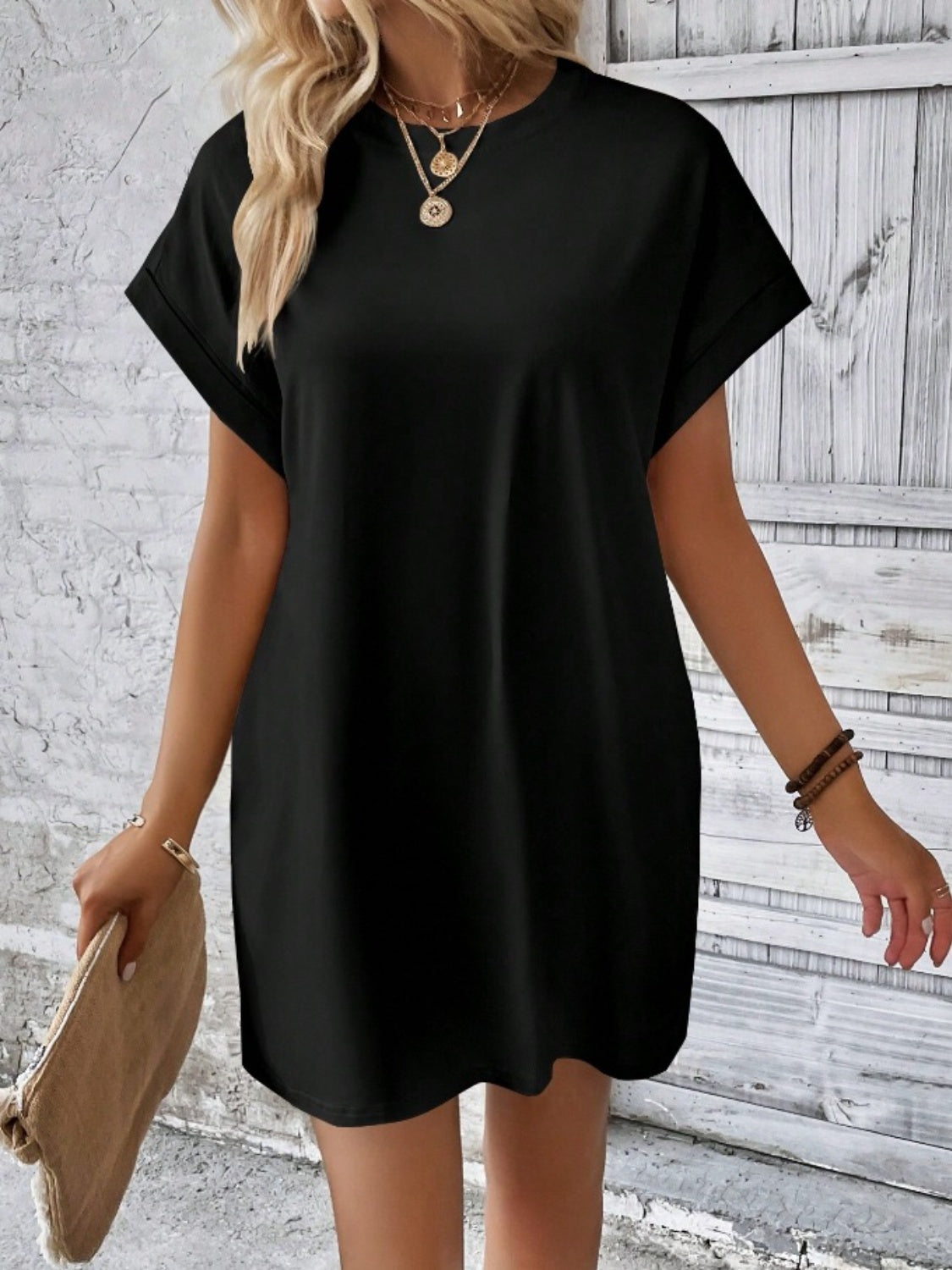 Pocketed Round Neck Short Sleeve Dress - Classique Collection
