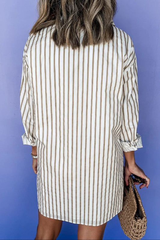 Striped Long Sleeve Mini Shirt Dress - Classique Collection