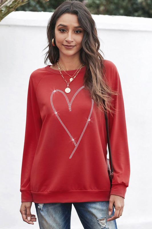 Heart Round Neck Long Sleeve Sweatshirt - ClassiQ