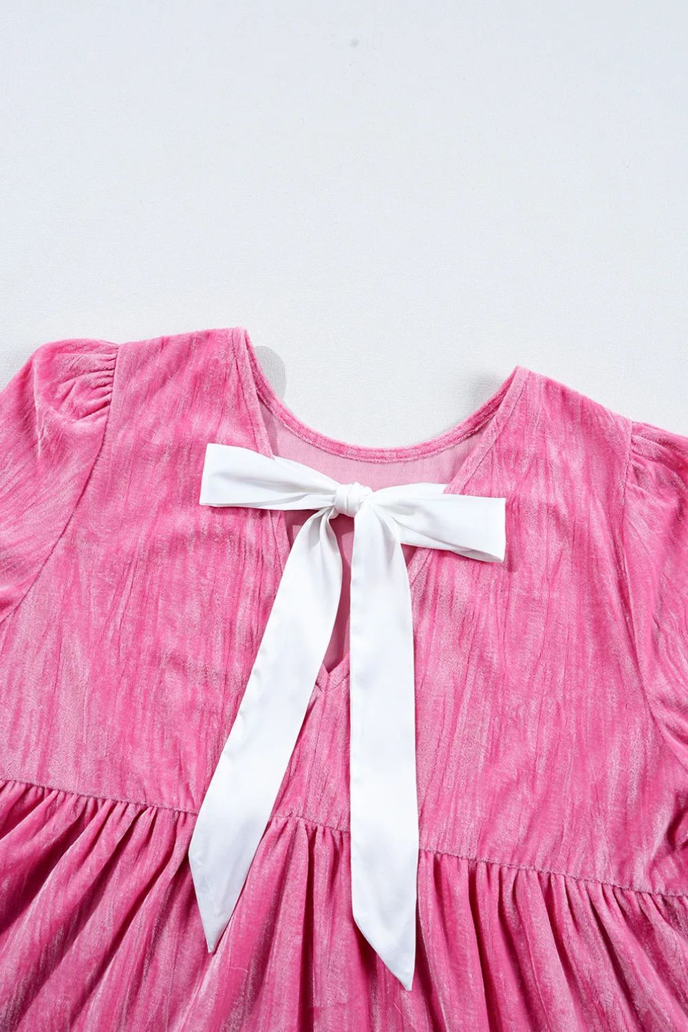 Tied Round Neck Flounce Sleeve Mini Dress - Classique Collection
