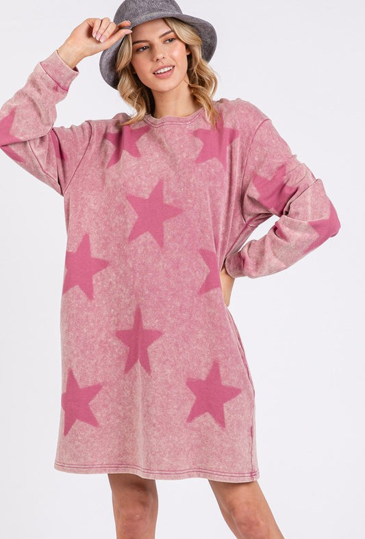 SAGE + FIG Washed Star Print Round Neck Dress - Classique Collection