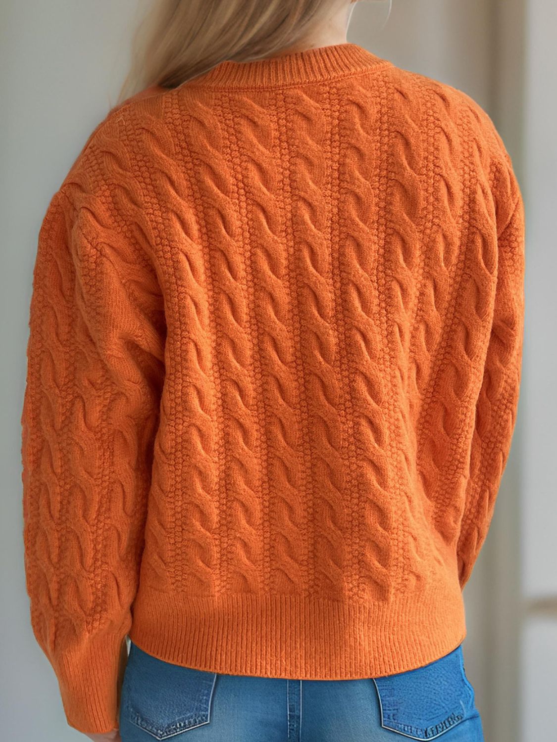 Cable-Knit Round Neck Long Sleeve Cardigan - ClassiQ