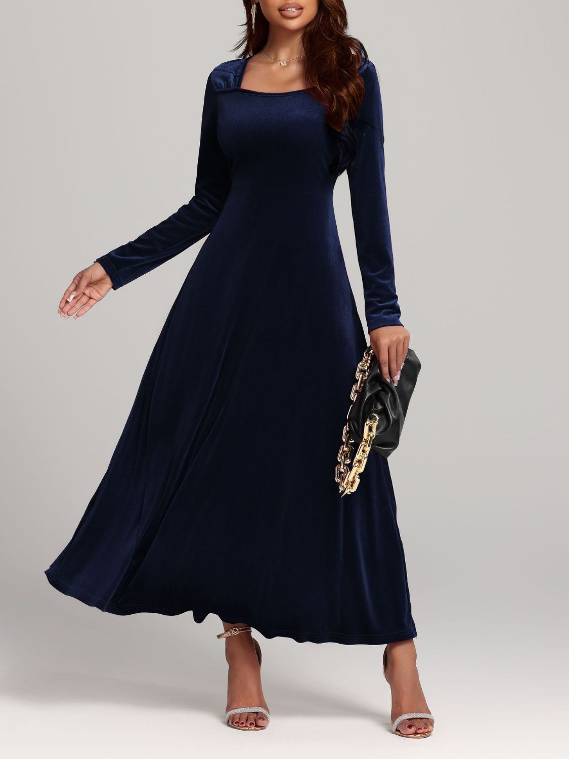 Square Neck Long Sleeve Velvet Dress - Classique Collection