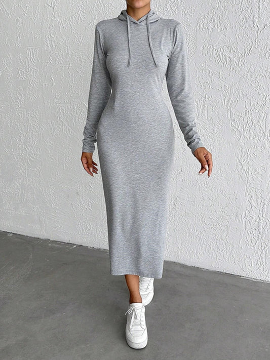 Drawstring Long Sleeve Hooded Midi Dress - Classique Collection