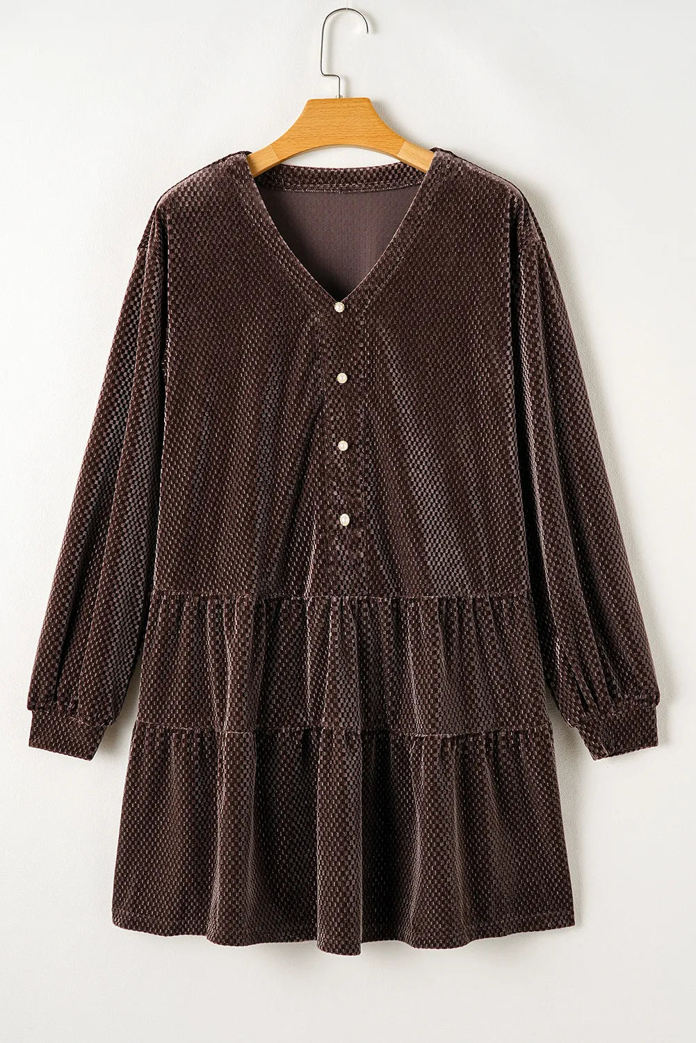 Textured V-Neck Long Sleeve Mini Dress - Classique Collection
