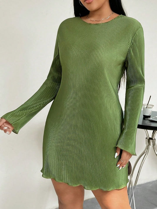 Honey Plus Size Lettuce Hem Round Neck Long Sleeve Dress - Classique Collection