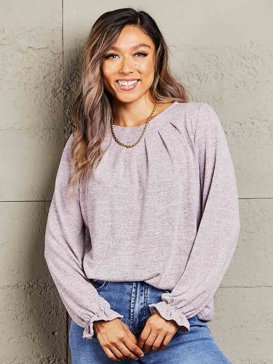 Mandy Long Flounce Sleeve Round Neck Blouse - Classique Collection