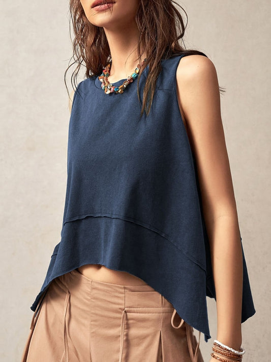 Exposed Seam Side Slit Round Neck Tank - Classique Collection