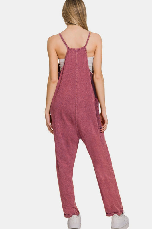 Zenana Washed Spaghetti Straps Overalls with Pockets - ClassiQ