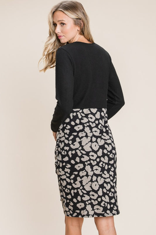 BOMBOM Leopard Color Block Knit Dress - Classique Collection