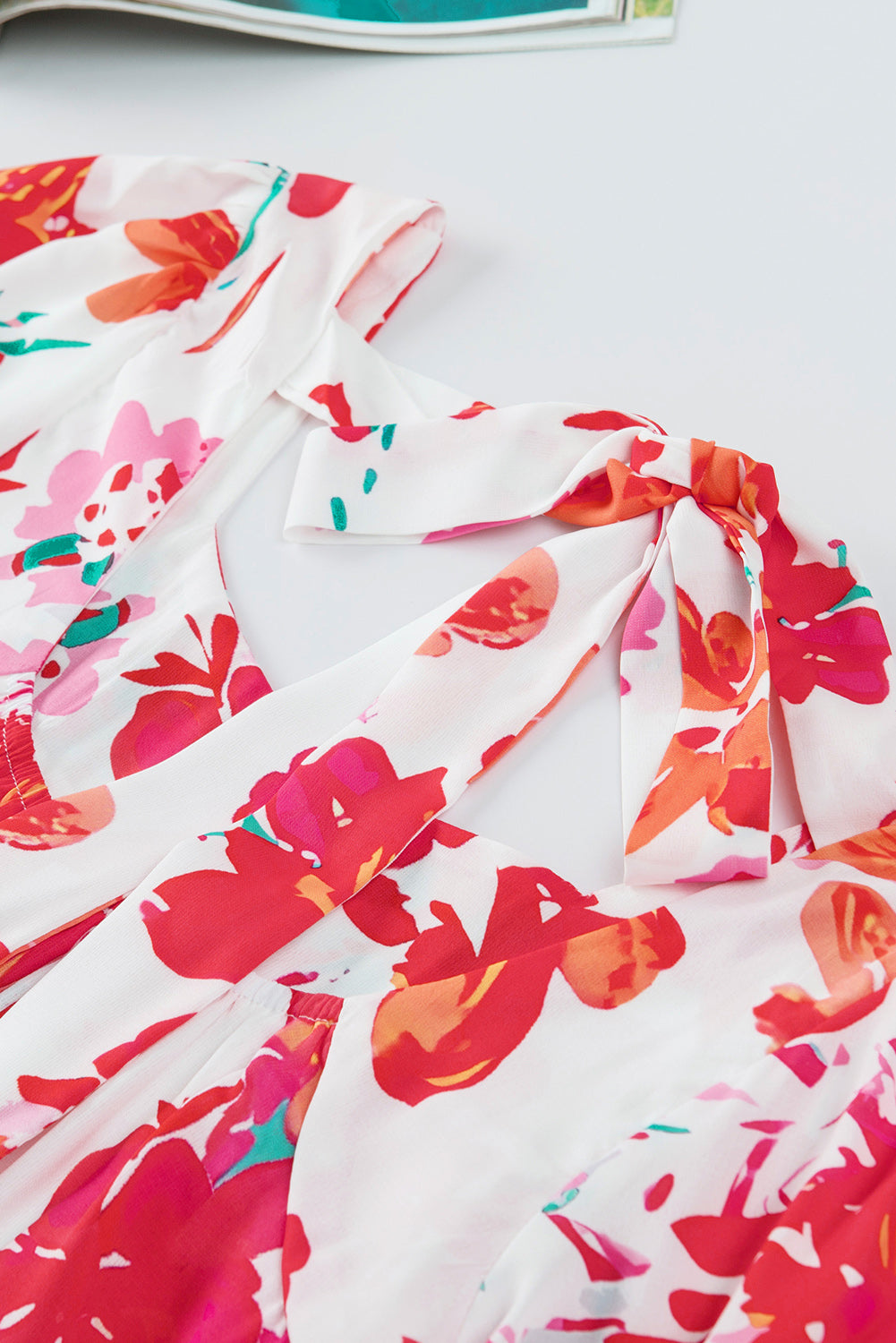 Floral Tie Back Square Neck Blouse - Classique Collection