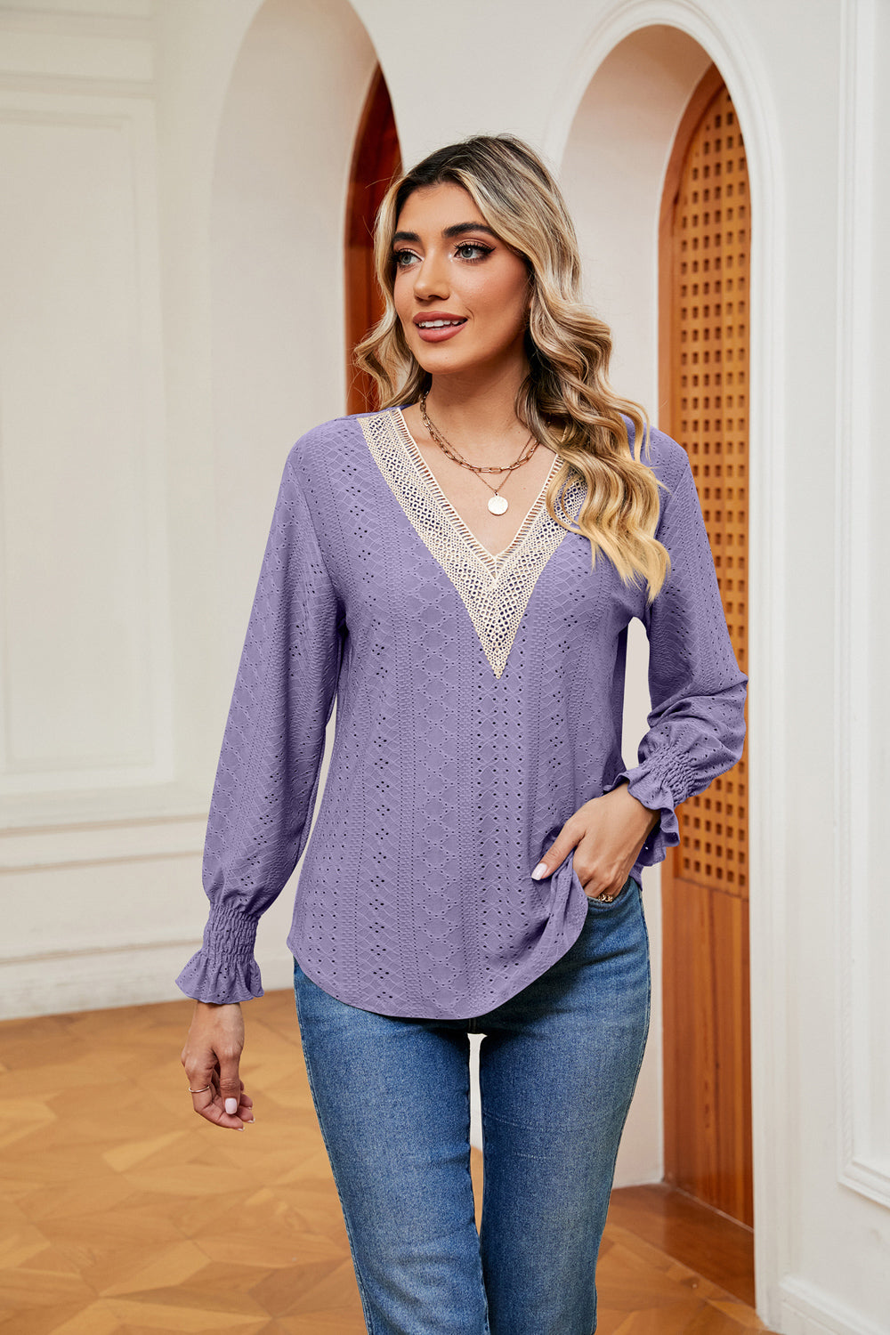 Contrast Flounce Sleeve Blouse - Classique Collection