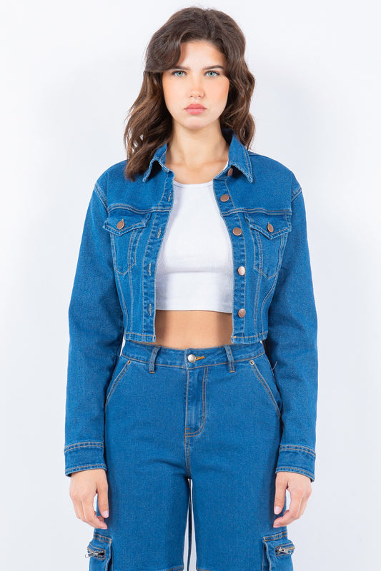 American Bazi Laced Back Cropped Denim Jacket - Classique Collection