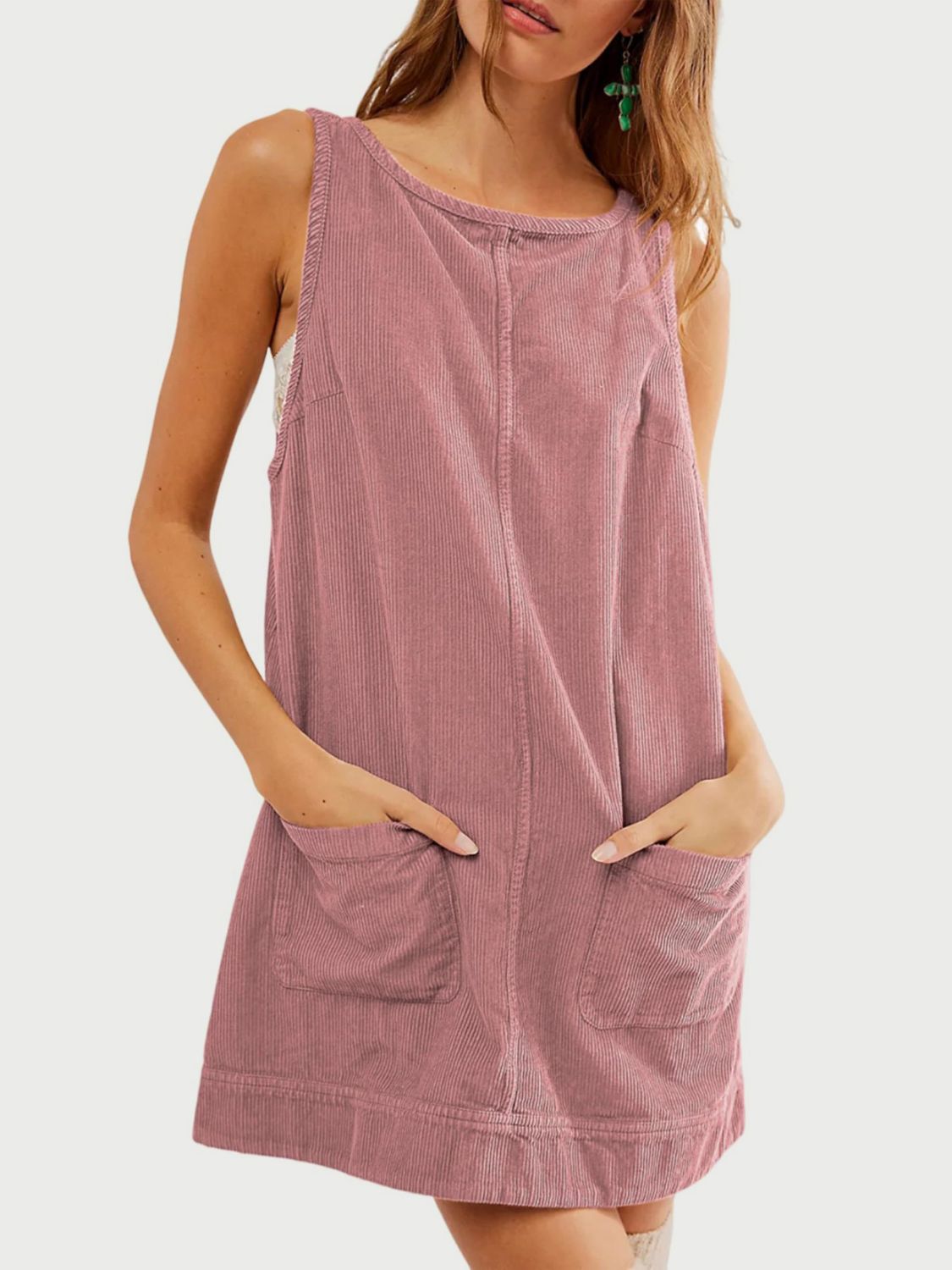 Mandy Round Neck Wide Strap Mini Dress with Pockets - Classique Collection