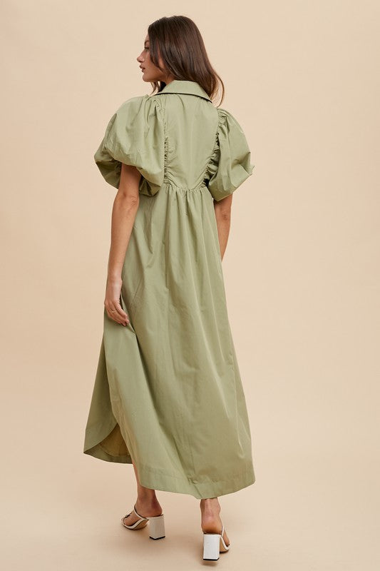 Annie Wear Smocked Puff Sleeve Midi Dress - ClassiQ