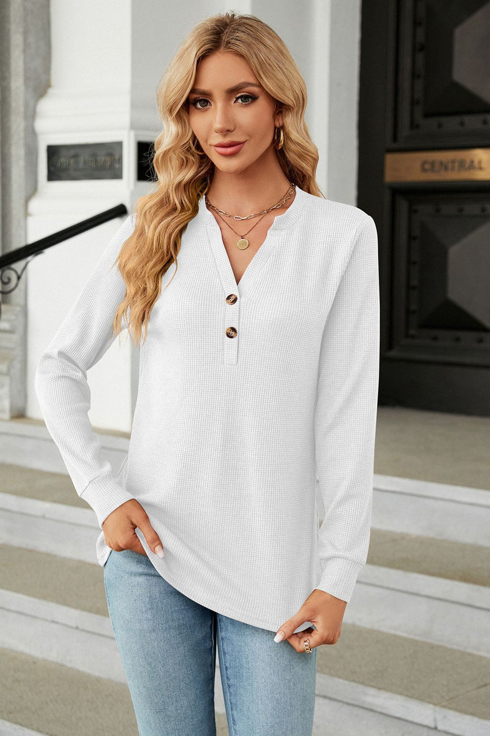 V-Neck Long Sleeve Blouse - Classique Collection