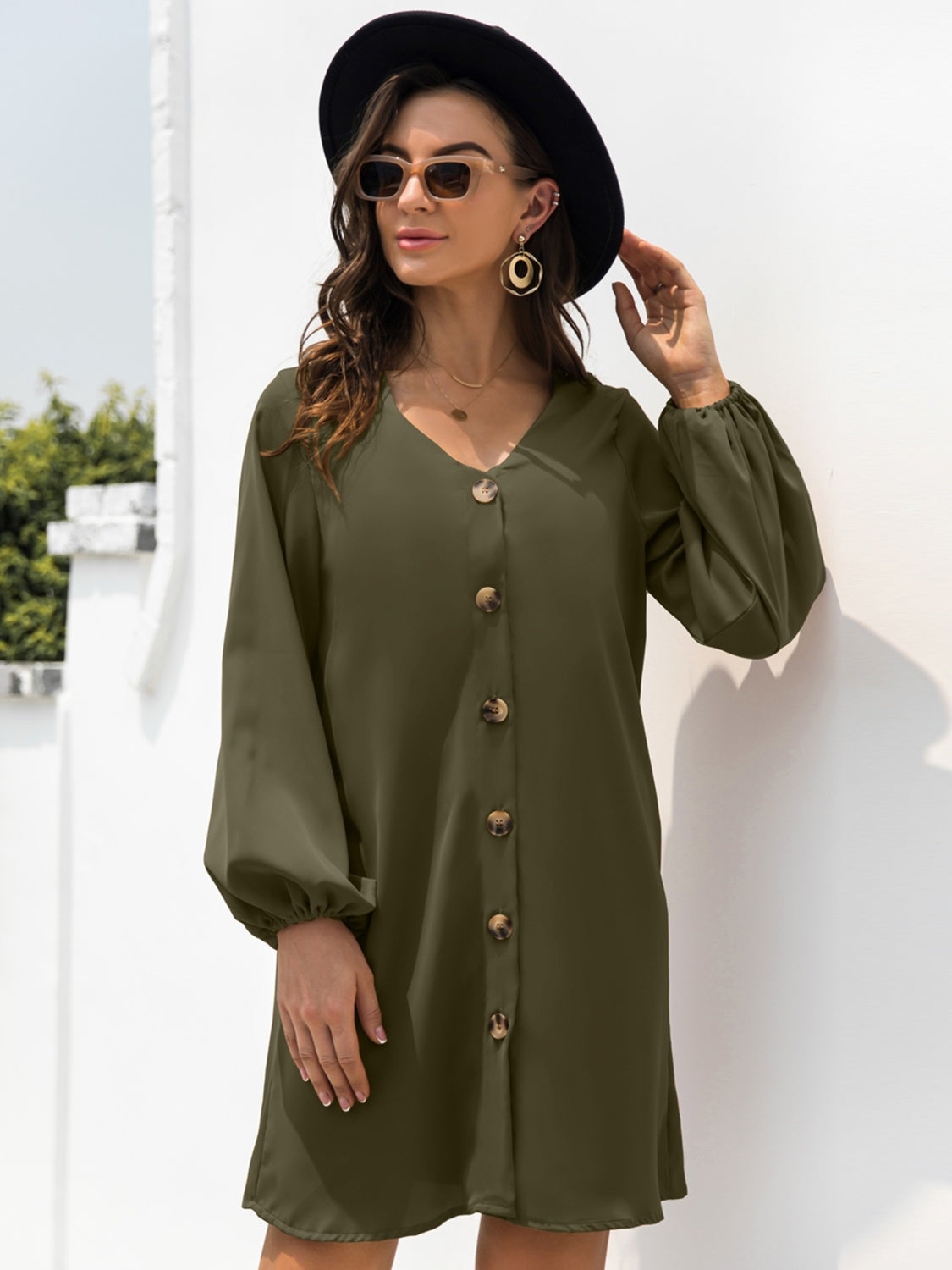 V-Neck Long Sleeve Mini Dress - Classique Collection