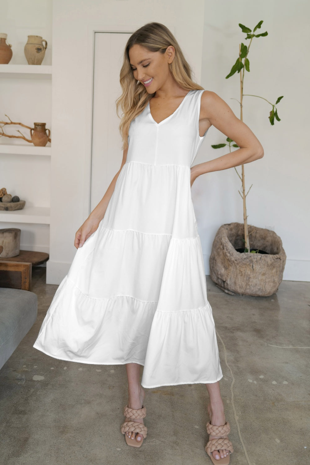 FAM-FAM Tiered V-Neck Sleeveless Dress - Classique Collection