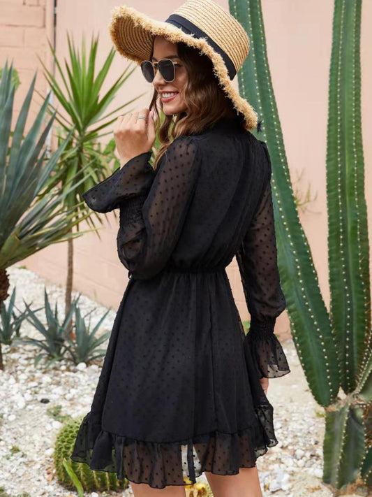 Mock Neck Flounce Sleeve Mini Dress - Classique Collection
