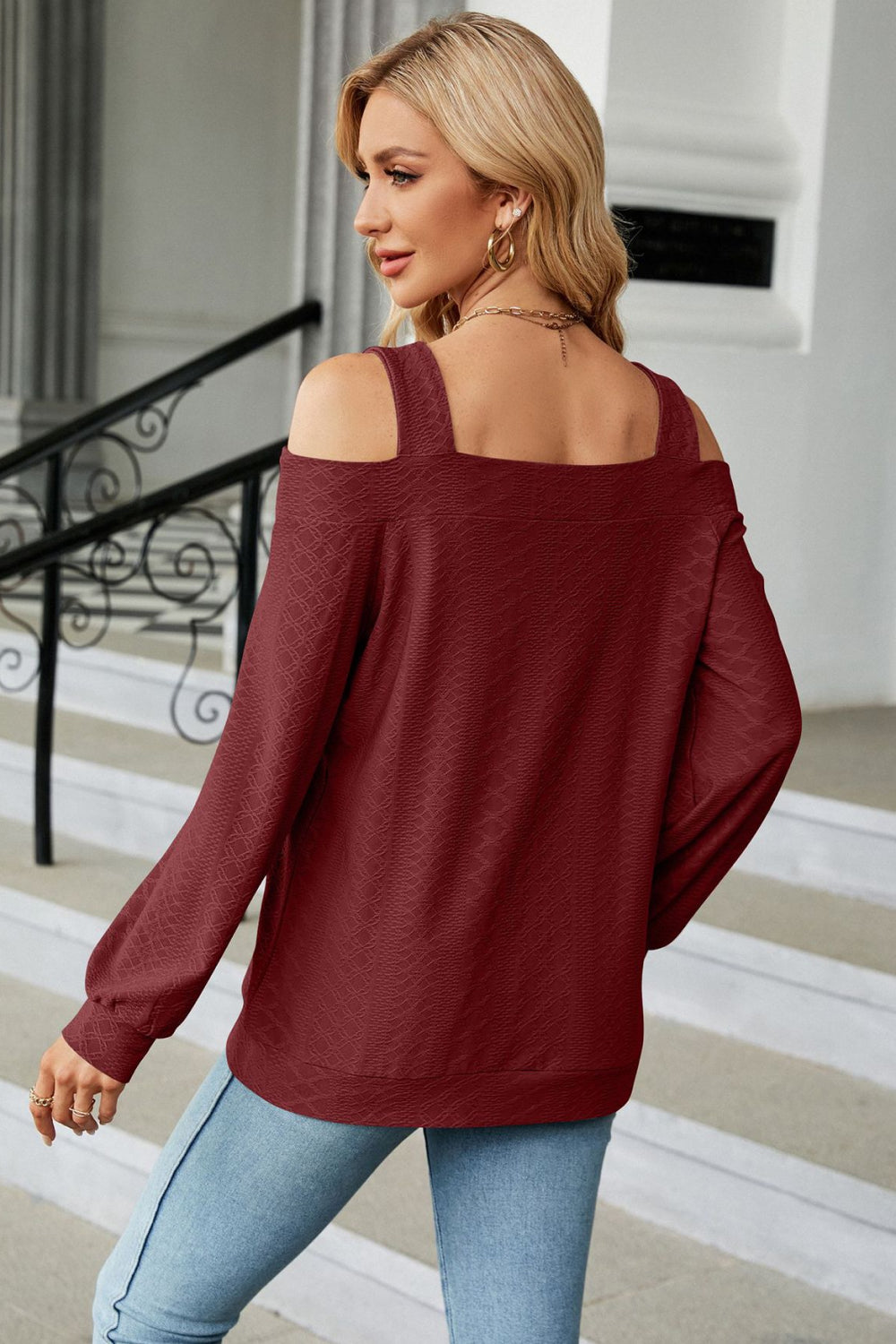 Cold Shoulder Square Neck Cutout Blouse - Classique Collection