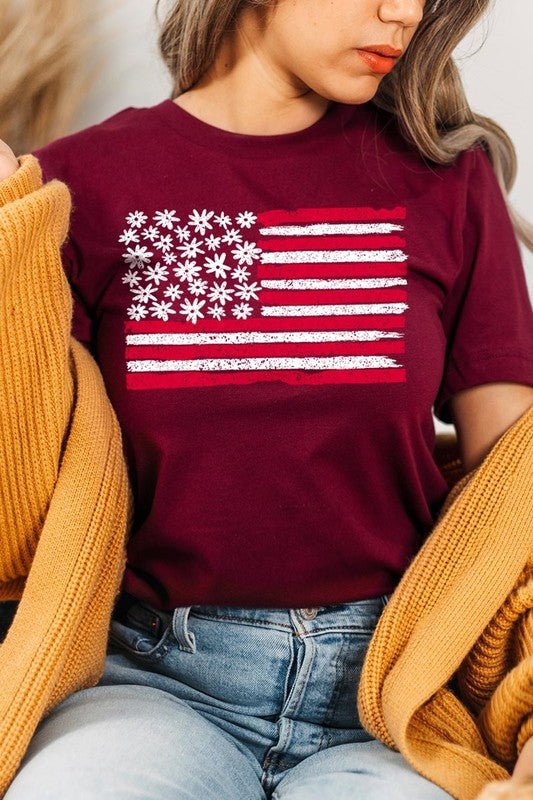 Floral American Flag Graphic Plus Tee