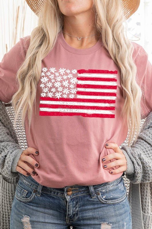 Floral American Flag Graphic Plus Tee