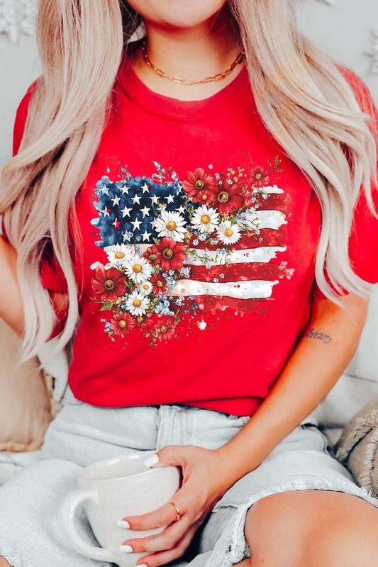 Floral American Flag Graphic Tee