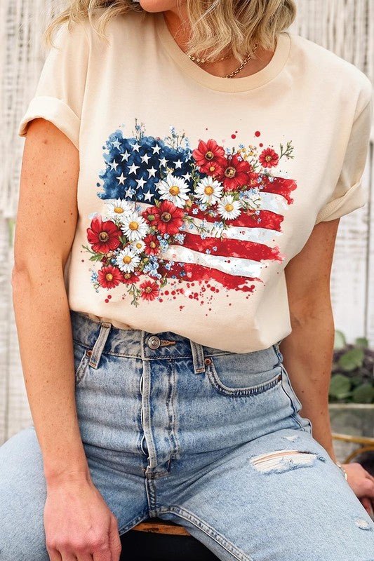 Floral American Flag Graphic Tee