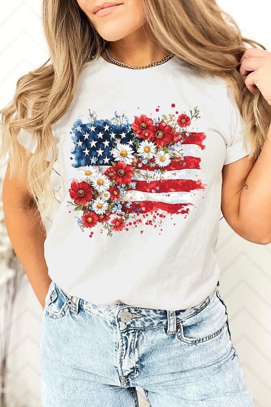 Floral American Flag Graphic Tee