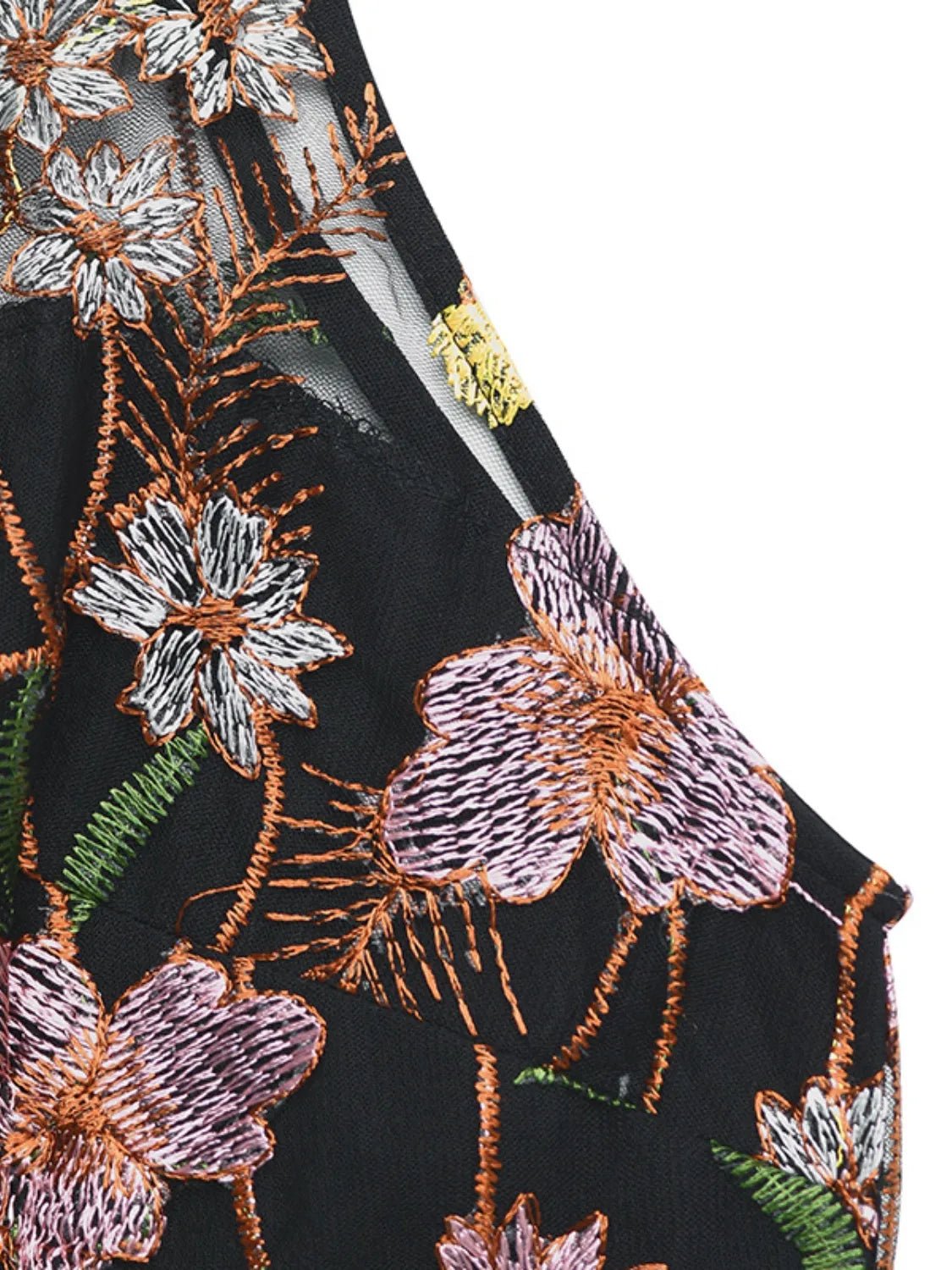 Floral Embroidered Halter Neck Pleated Jumpsuit