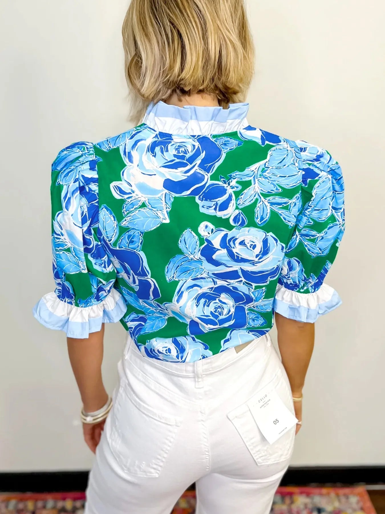 Floral Frilled V Neck Short Sleeve Blouse