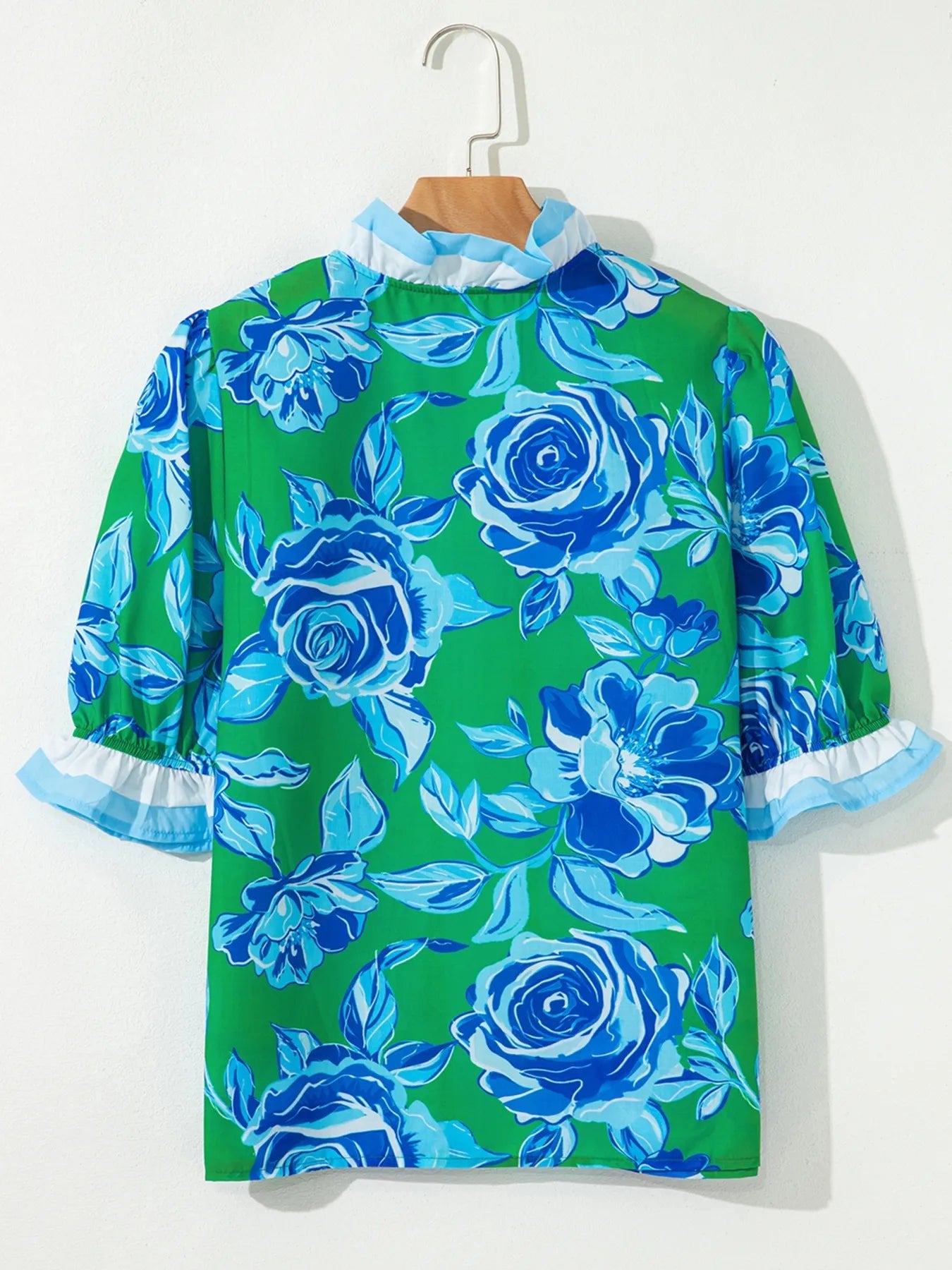 Floral Frilled V Neck Short Sleeve Blouse