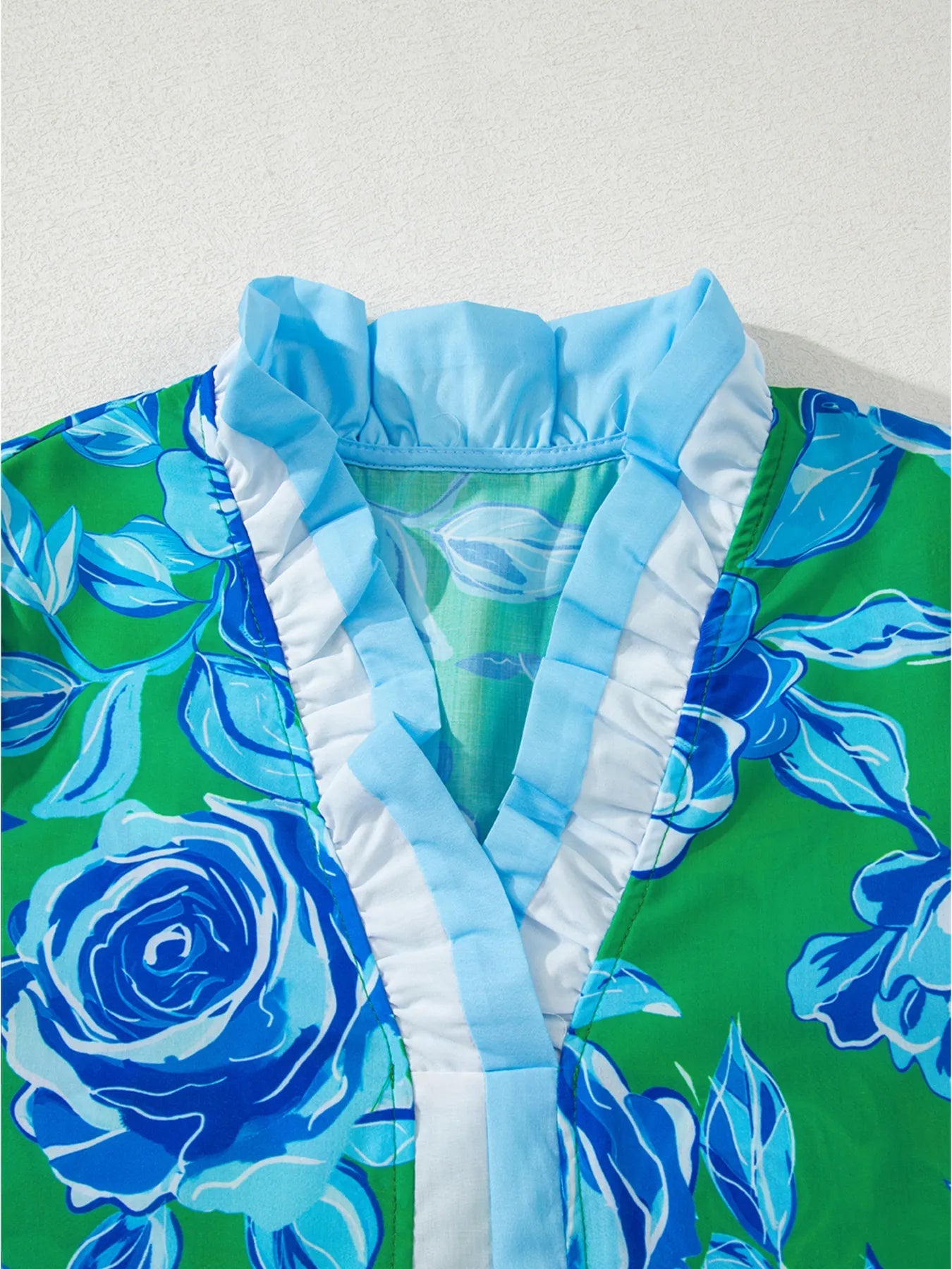 Floral Frilled V Neck Short Sleeve Blouse