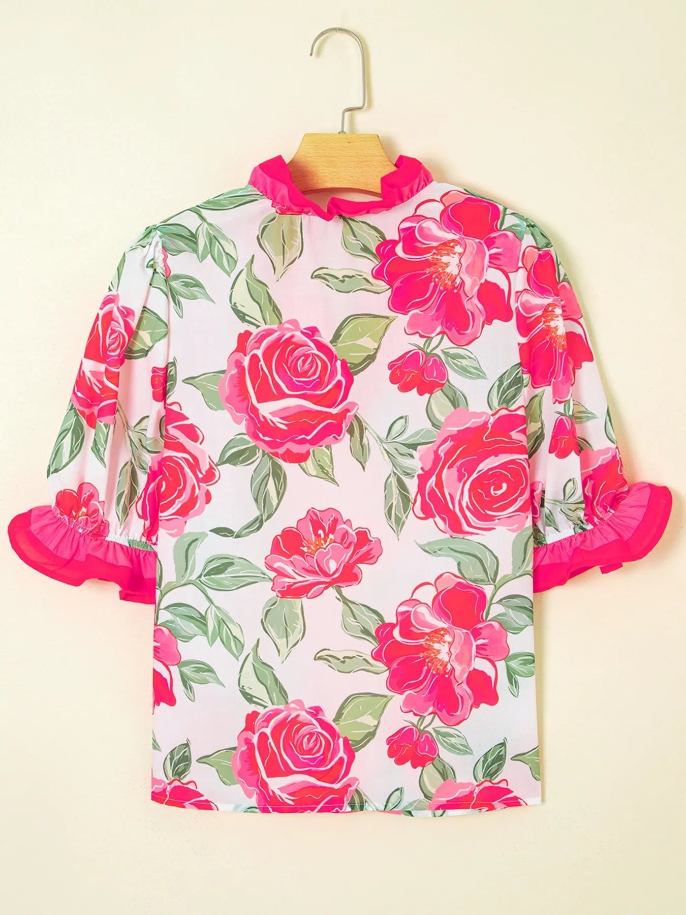 Floral Frilled V Neck Short Sleeve Blouse